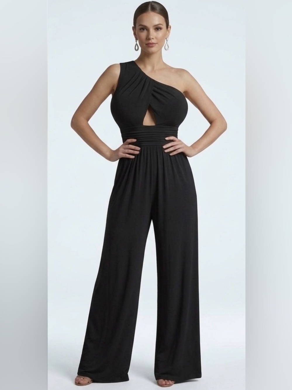 RACHEL ZOE ONE SHOULDER BLACK JUMPSUIT- Sz 8